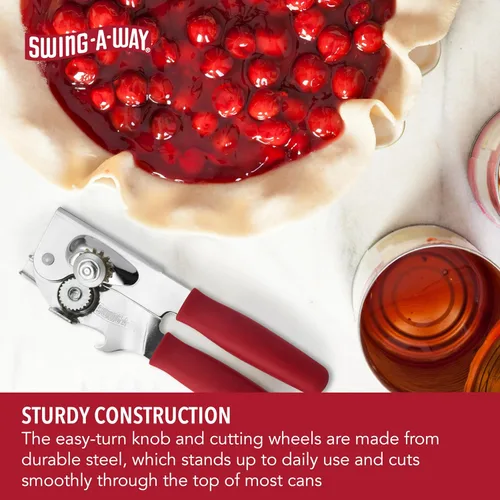 Miniatura 5 de Swing-A-Way - Abridor de latas portátil con cuchilla afilada, manual de mano, 2 en 1 para latas y botellas, fabricado en acero, perilla fácil de Rojo