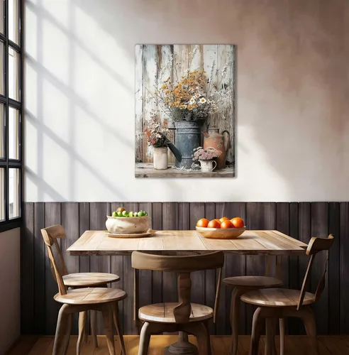 Miniatura 4 de Lienzo rústico con margaritas y margaritas, arte de pared, pintura campestre neutra, decoración de pared, flores, naturaleza muerta, botánica