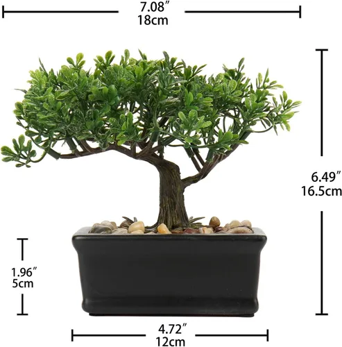 Miniatura 6 de Árbol bonsái artificial, enebro, plantas artificiales para interiores, pequeñas plantas falsas para decoración con macetas de cerámica