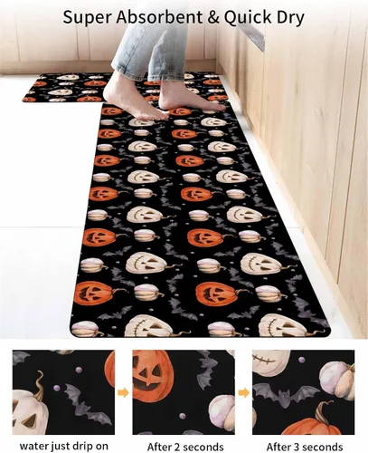 Miniatura 4 de Tapete de baño de Halloween para bañera, antideslizante, de secado rápido y absorbente, tierra de diatomeas, fregadero, dormitorio, cocina, sala