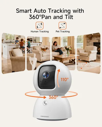Miniatura 4 de Cámara de seguridad inteligente 3K para interiores con detección de IA humana/mascota/facial, cobertura panorámica de 360°, audio de 2 vías, Wi-Fi