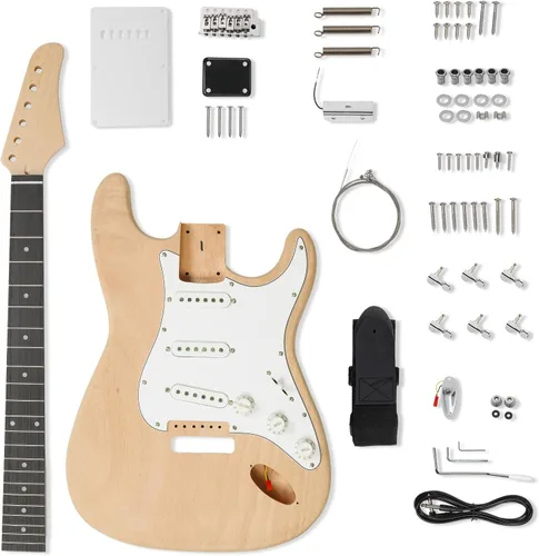 Miniatura 2 de Ktaxon Kit de guitarra eléctrica DIY con cuerpo de caoba, kit de guitarra eléctrica de 6 cuerdas de tamaño completo con cuello de arce, correa