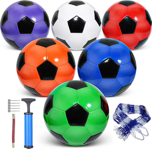 Paquete de 6 pelotas de fútbol cristianas de donación benéfica con bomba, tamaños 5/4/3, juego desinflado a granel para la operación de bolsa de