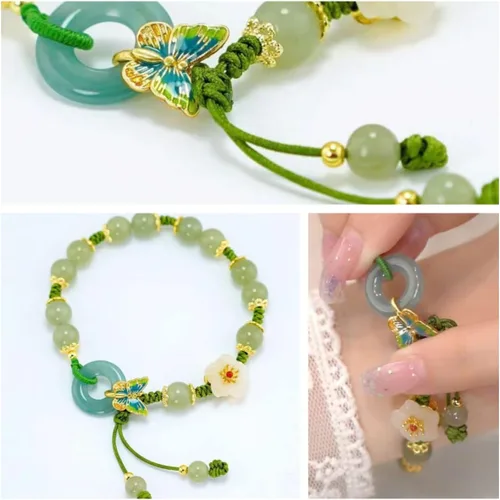 Miniatura 5 de Choistily Pulsera de jade con cuentas de jade para mujer, pulsera de la suerte, pulsera de hoja, pulsera de cuerda de cristal curativo, pulsera
