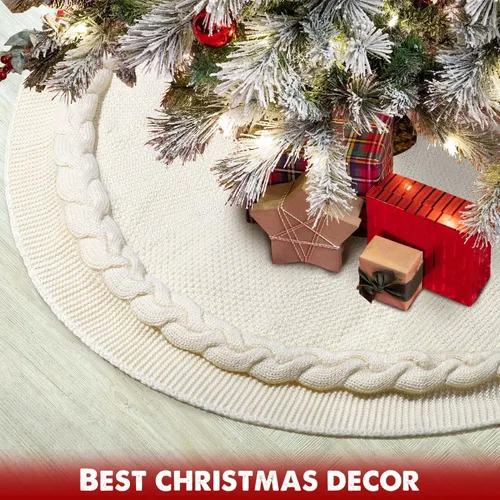 Miniatura 3 de Hommtina Falda de Árbol de Navidad de 48 Pulgadas Blanca, Decoraciones de Árbol de Navidad Falda de Árbol de Piel Sintética para Navidad Fiestas