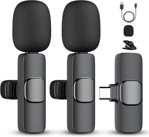 Miniatura 10 de Caiord 2 Pack de micrófonos inalámbricos profesionales Lavalier para iPhone iPad (iPhone 14 y versiones anteriores), micrófonos de solapa Plug-Play