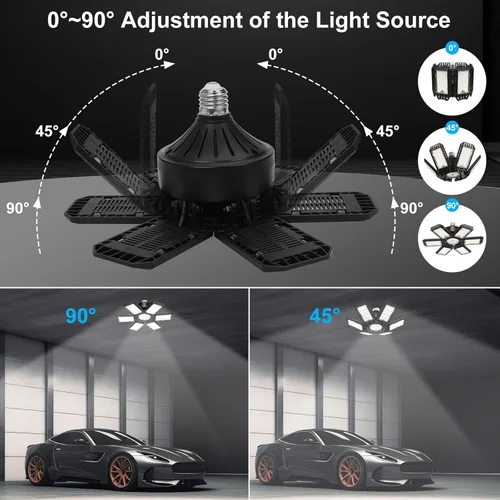 Miniatura 4 de Paquete de 2 Luces de Garaje, 200W 20000LM 6500K Luces LED de Taller, Luces LED de Techo de Garaje con 6+1 Paneles Ajustables para Sótano, Granero