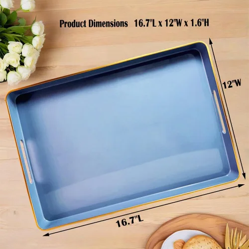 Miniatura 3 de Large Blue Coffee Table Tray, Decorative Serving Tray with Handles, Plastic Rectangular Tray for Ottoman, Bathroom, Living Room.16.7"*12"*1.6