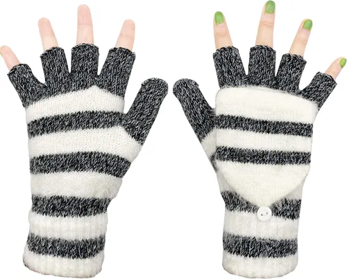 Miniatura 107 de Beurlike Guantes de invierno para mujer, de lana cálida, a prueba de viento, convertibles, sin dedos