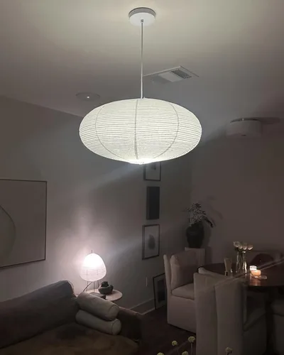 Miniatura 2 de Faroles de papel ovalados blancos, lámpara colgante grande de papel de 16.54 pulgadas, pantalla colgante de papel chino/japonés para decoración