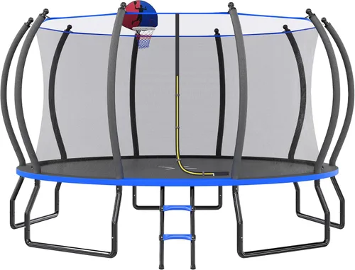 Miniatura 15 de YUMPIE - Trampolín de 8 pies, 10 pies, 12 pies, 14 pies, 15 pies, 16 pies, para exteriores, con red de seguridad y escalera, trampolines recreativos