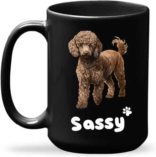 Miniatura 21 de Taza de viaje negra personalizada con nombre a elegir de 11 onzas, 15 onzas, taza de cerámica personalizada para perros Chihuahua, regalo