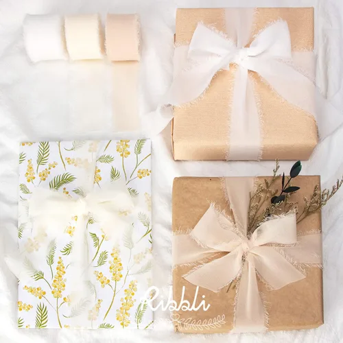 Miniatura 6 de Ribbli Cinta de gasa, 1.5 pulgadas x 30 yardas, seda champán/nude, hecha a mano para invitaciones de boda, envoltura de regalos, ramos de novia