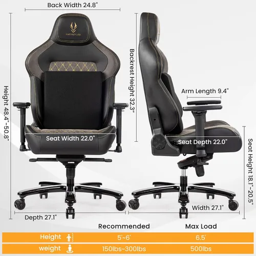 Miniatura 2 de Silla de juegos grande y alta de 440 libras con base de metal, espuma viscoelástica, lumbar 4D, reposabrazos ajustable, silla de computadora
