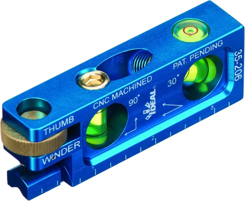 Nivel Eléctrico IDEAL 35-206 Nivel de Electricista de Aluminio CNC Mecanizado con 2 Viales de Acrílico, Mordaza Magnética, Enrollador de Pulgar, Azul