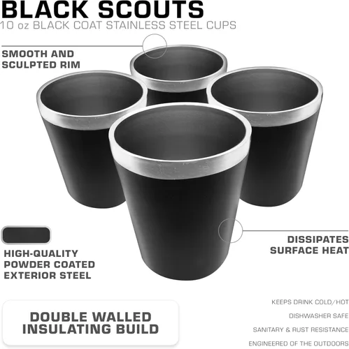 Miniatura 4 de COLETTI Scouts - Vasos de acero inoxidable, vasos de acero inoxidable, tazas de metal elegantes y elegantes, borde liso es más sanitario que
