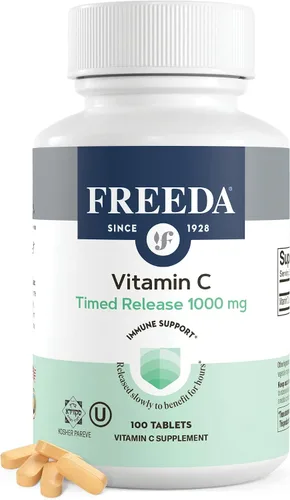 FREEDA Vitamina C de liberación temporal de 1000 mg, liberación lenta para apoyo inmunológico y antioxidante durante todo el día, suave para el