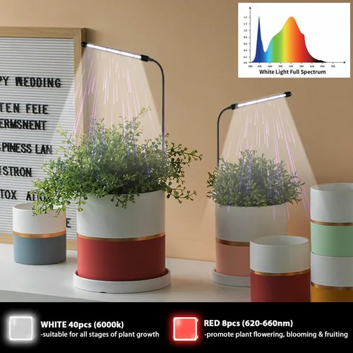 Miniatura 5 de Luz de cultivo para plantas de interior, lámpara de planta de cuello de cisne de espectro completo de 6000K para semillas, plantas suculentas