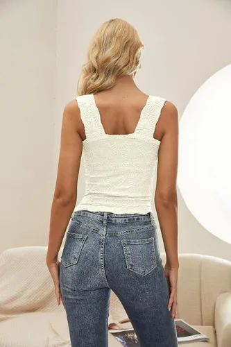 Miniatura 6 de MISSACTIVER Camiseta corta sin mangas con cuello cuadrado y tirantes anchos para mujer, estilo casual, floral, sin mangas, con ribete de lechuga
