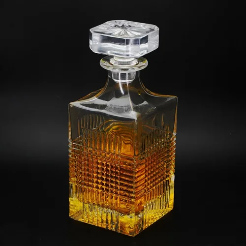Miniatura 5 de Decantador de vidrio de 25 onzas con tapón geométrico hermético, decantador de whisky para vino, bourbon, brandy, licor, jugo, agua, enjuague bucal