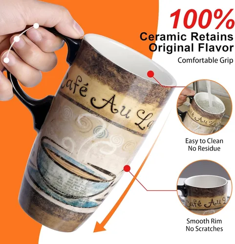 Miniatura 8 de A Ting taza alta de viaje de cerámica de 17 onzas Tapa sellada con caja de regalo, Cafe