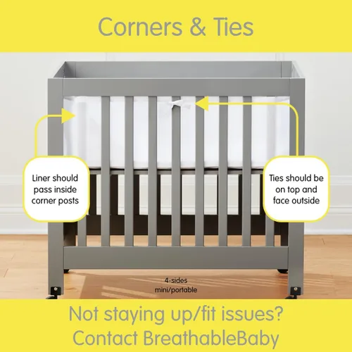 Miniatura 3 de BreathableBaby, Forro de malla transpirable para cunas con colchón de 38 x 24 pulgadas, gris, malla clásica de 0.118 in, cubre 4 lados, seguridad