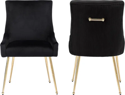 adochr Juego de 2 sillas de comedor modernas con patas de metal dorado, silla de cocina tapizada de terciopelo, respaldo plisado, silla decorativa