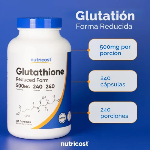 Miniatura 6 de Nutricost Cápsulas de glutatión de 500 mg, 240 cápsulas, sin gluten, sin OMG