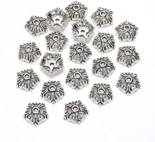 Miniatura 25 de 100 unidades/lote de tapas de cuentas de 0.236 pulgadas para joyas, receptáculo de extremo, ahuecado, toro de flores, bricolaje, espaciado