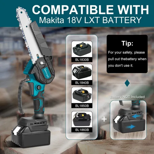 Miniatura 2 de Mini motosierra inalámbrica de 6 pulgadas para Makita 18V LXT (sin batería), sierra de cadena eléctrica portátil sin escobillas para Makita BL1850
