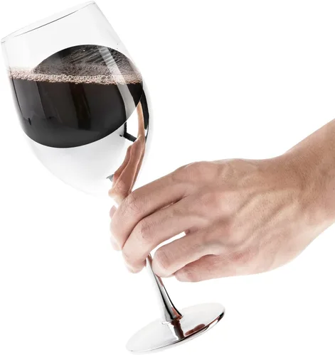 Miniatura 5 de MyGift Juego de 4 copas de vino modernas de tallo largo plateado para vino blanco o tinto con elegante diseño en ángulo plata (juego de 4)