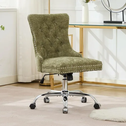 Miniatura 12 de Silla de escritorio, moderna silla de oficina en casa tapizada de terciopelo, sillas de escritorio giratorias de 360° sin brazos, sillas ergonómicas