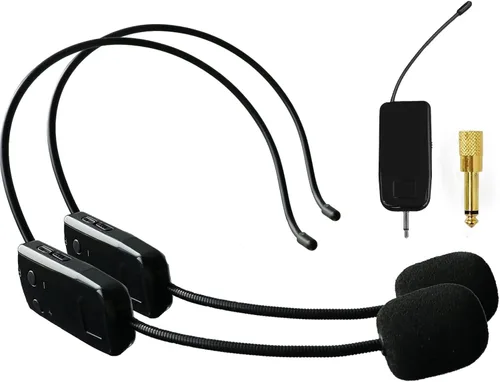 Sistema de micrófono inalámbrico para 2 personas, micrófonos de auriculares inalámbricos duales de 2.4G, ideal para oradores, amplificador de voz,