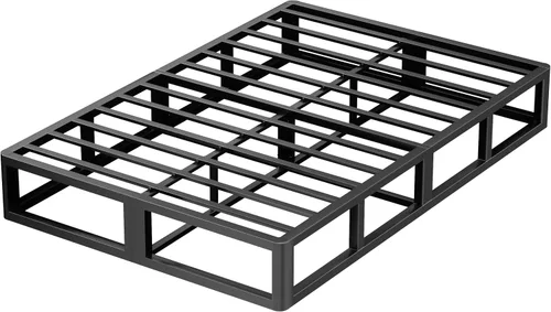 VIPSHOW - Base de cama metálica de 10 pulgadas tamaño Queen con esquinas redondas, base de plataforma baja, listones de acero resistente hasta 3000
