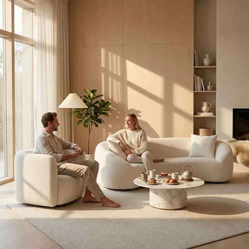 Miniatura 9 de Juego de 2 sofás curvos, modernos sofás de sala de estar, sofás integrales, sofás de 3 plazas + silla giratoria de 360 grados con respaldo curvado