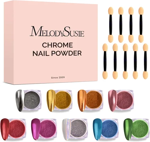 Miniatura 18 de MelodySusie Polvo para Uñas Oro Champán con Efecto Cromo para Uñas de Gel, Pigmento Metálico con Efecto Espejo, Purpurina Fina Elegante