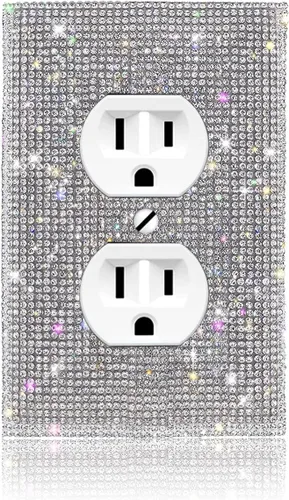 Miniatura 7 de (1 unidad) Cubierta de interruptor de luz de piedra de imitación de plata brillante, cubierta de placa de pared brillante 1 pedrería plateada