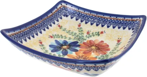 Miniatura 9 de Blue Rose Polish Pottery – Plato cuadrado Atlantis amarillo – 8 x 8 pulgadas – Hermoso cuenco para servir para ocasiones especiales, cenas o comidas