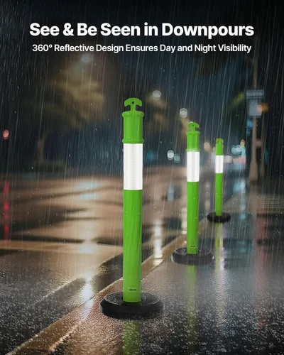 Miniatura 2 de VEVOR Paquete de 3 postes de delineador de tráfico, conos de seguridad de tráfico de 48 pulgadas con base rellenable y tiras reflectantes, postes