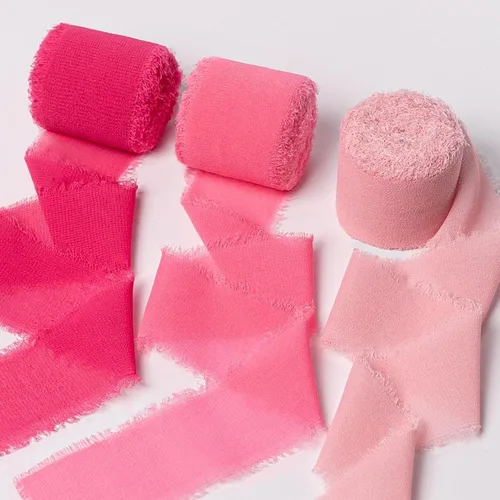 Miniatura 12 de Cinta de gasa, decoración de fiesta del día de San Valentín, 1.5 x 21 yardas, color rosa y rojo deshilachado, cintas de seda hechas a mano