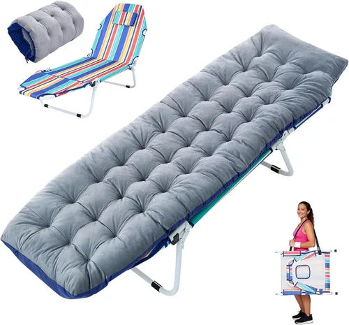Miniatura 20 de ABORON Catres de campamento de 5 posiciones para adultos, catre de dormir plegable al aire libre, tumbona plegable con almohada, silla reclinable