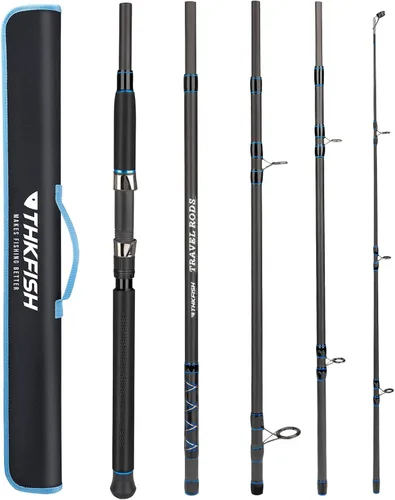 Miniatura 9 de THKFISH Caña de pescar de 4 piezas/5 piezas para agua salada de viaje, caña de pescar giratoria pesada portátil para surf de viaje, caña de pescar