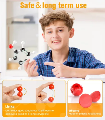 Miniatura 6 de Kit de modelo de química orgánica, 124 piezas, kit de modelo molecular portátil para clases de química, conjunto de modelos de elementos atómicos