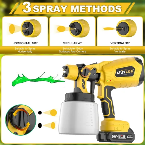 Miniatura 5 de Pulverizador de pintura inalámbrico con batería y cargador, pistola pulverizadora eléctrica de 800W con 5 boquillas y 3 patrones, pulverizador