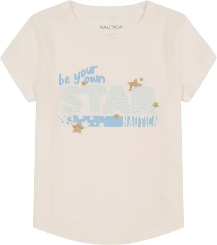 Nautica Camiseta de manga corta para niña con diseño de lentejuelas abatibles, camiseta de algodón con interior sin etiqueta