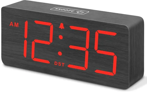 Miniatura 18 de DreamSky Reloj despertador digital de madera para dormitorio, reloj despertador fuerte para personas que duermen mucho con control de volumen