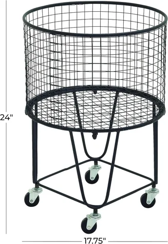 Miniatura 6 de CosmoLiving by Cosmopolitan Carrito de Almacenamiento de Metal de Conjunto Profundo con Canasta de Lavandería de Malla Rodante, 18" x 18" x 24