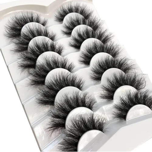 Miniatura 6 de Pooplunch Pestañas postizas de pelo de visón sintético, esponjosas, dramáticas, paquete de 7 pares de pestañas postizas 8D de ojo de gato, paquete