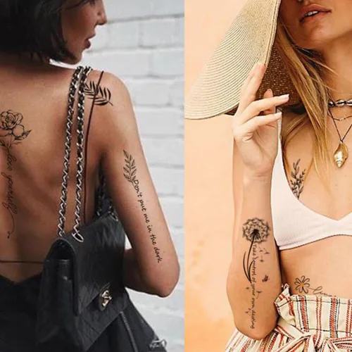 Miniatura 6 de CHARLENT Tatuajes temporales con palabras de flores para mujeres y niñas, de larga duración, impermeables, realistas, negros, sexis, tatuajes