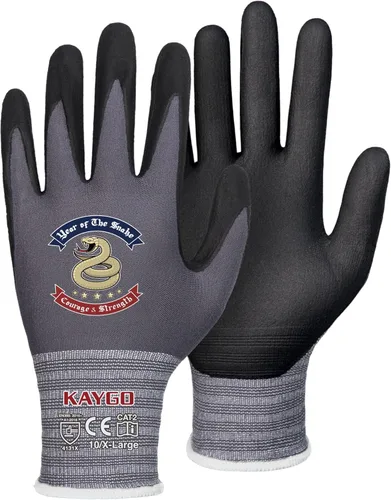 Miniatura 34 de KAYGO Guantes de Trabajo de Seguridad con Revestimiento de Nitrilo MicroFoam, 3 Pares KG18NB, Guante de Punto Sin Costuras de Nylon con Dedos Gris